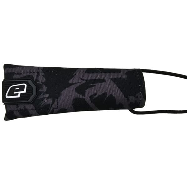 Black paintball barrel cover with logo.