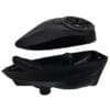 Black plastic boat-shaped bait container open.