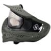 Green paintball mask with visor and goggles.