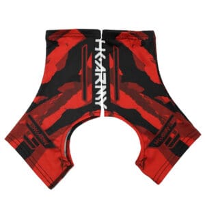 Red and black HK Army paintball shorts.
