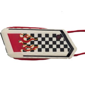 Red and checkered pattern skateboard deck.