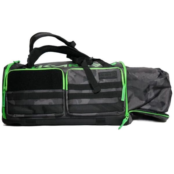 Black and green tactical duffle bag.