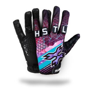 HK Army Freeline Knuckles paintball glove in Galaxy, purple space print, with HSTL letter patches