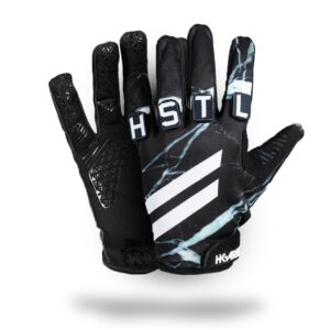 HK Army Freeline Knuckles paintball glove in Marble, white and grey marble print, with HSTL letter patches