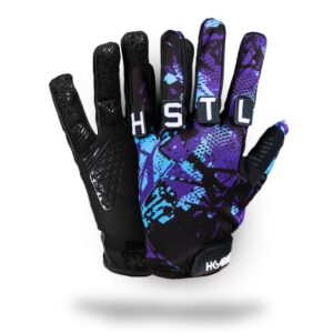 HK Army Freeline Knuckles paintball glove in Poison, purple print, with HSTL letter patches