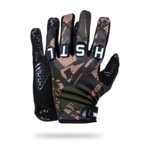 HK Army Freeline Knuckles paintball glove in Sandstorm, desert camo print, with HSTL letter patches
