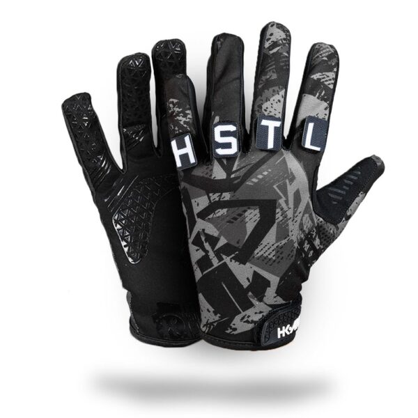 HK Army Freeline Knuckles paintball glove in Slate, grey print, with HSTL letter patches