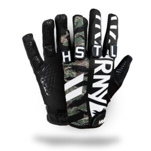 HK Army Freeline Knuckles paintball glove in Tigerstripe camo, with HSTL letter patches