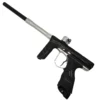 Black and silver paintball gun on white.