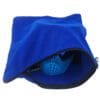 Blue mask partially inside a blue bag.