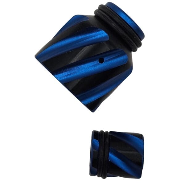 Blue and black striped mechanical parts.