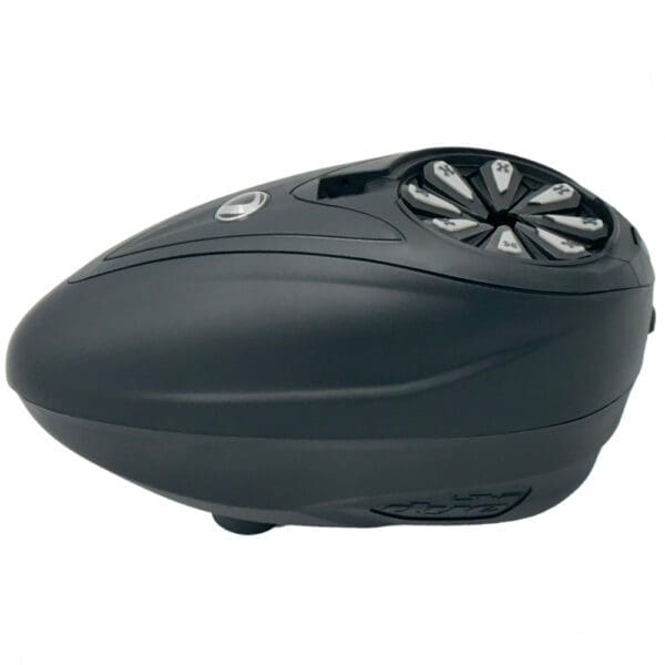 Black motorcycle Bluetooth communication device on white background.