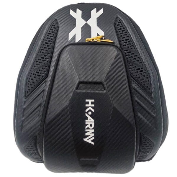 Black HK Army paintball gear bag, textured design.