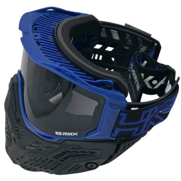 Blue and black motocross goggles and mask.