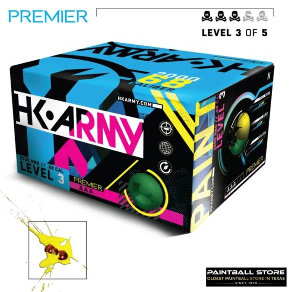 HK Army Premier Level 3 Paintballs 2000 round case packaging