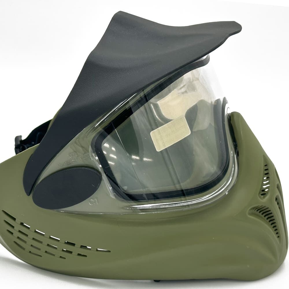 Green paintball mask with visor and brow.