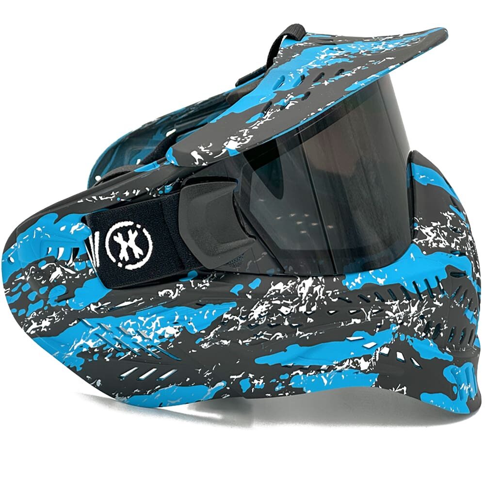 Blue and black paintball mask with visor