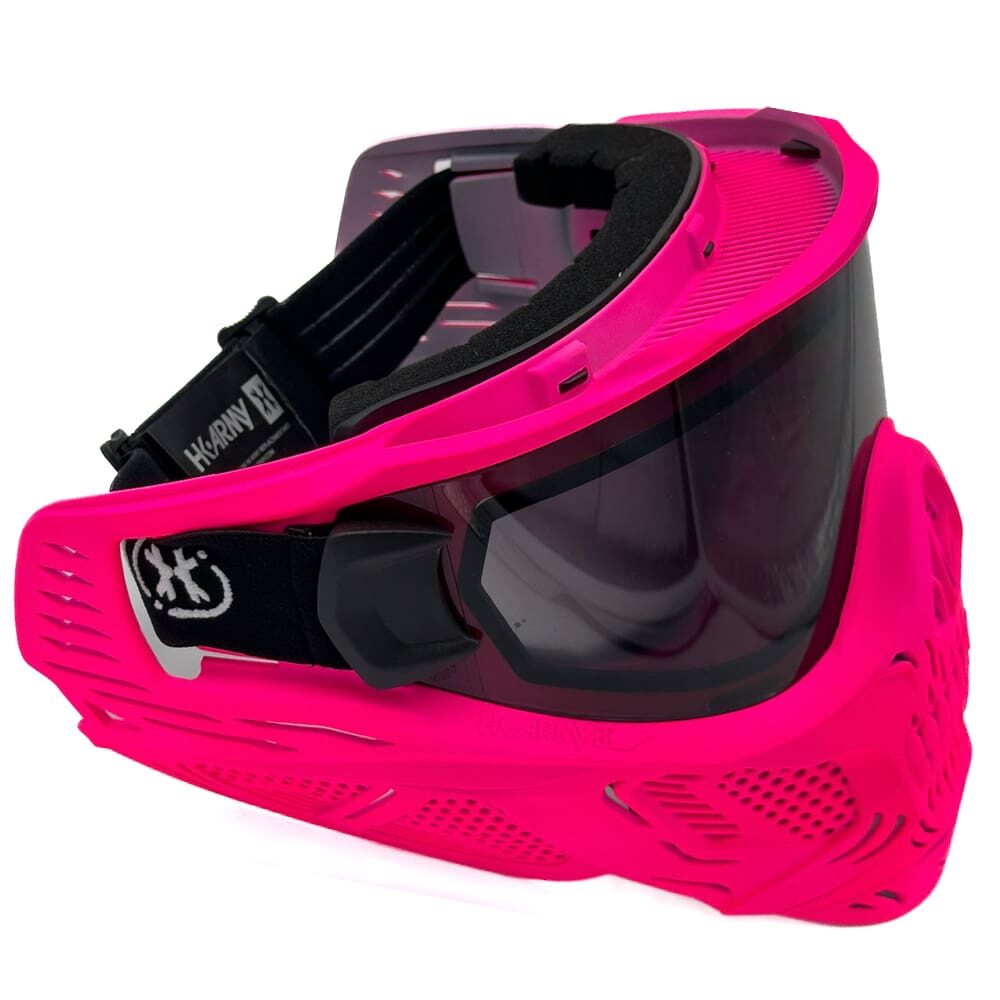 Pink paintball mask with black strap