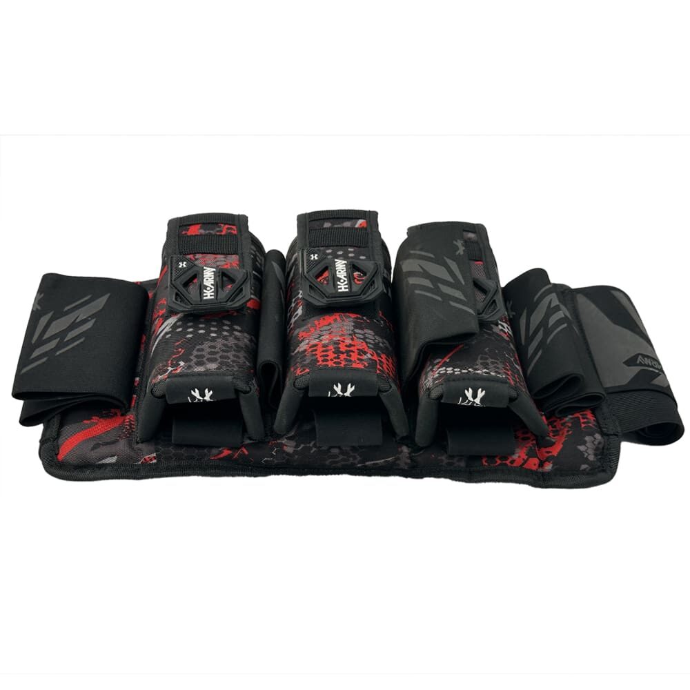 Here's an alt tag for the image: Red and black paintball pod pack.